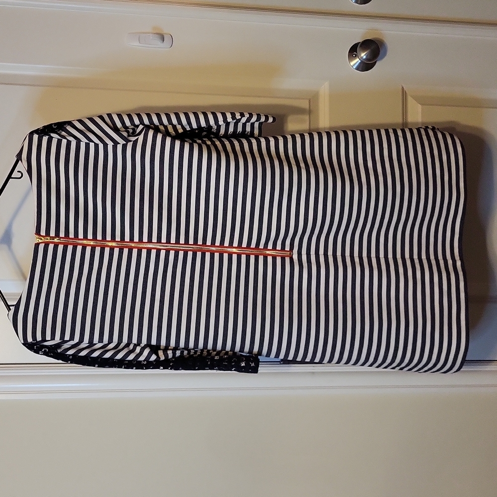 Eliza J. Dress Blue White Stripe Ponte Knit Lace Sleeve 12 Nautical - Picture 4 of 8